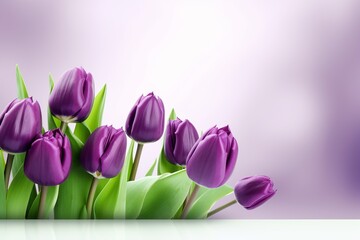 Purple tulips on white background