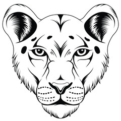 lioness head tattoo style in black and white