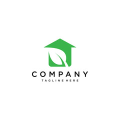Simple fresh leaf and house for eco green home farm plant cultivation logo design
