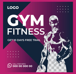 Gym fitness social media post and web banner template Premium Vector