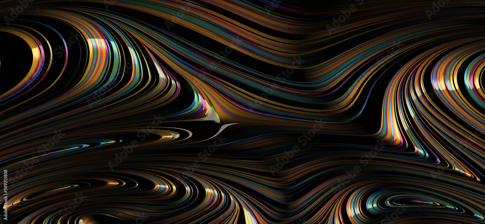 Sticker abstract colorful rainbow swirl line on black. modern texture background