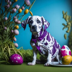 Cute Easter Dalmatian Puppy on Vibrant Background Generative AI