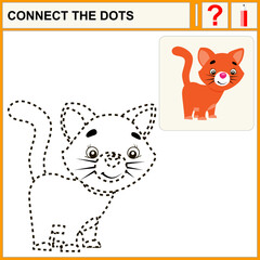 Connect the dots, preschool exercise task for kids, cheerful  cat.