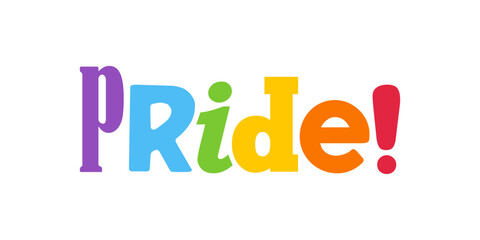 PRIDE Rainbow Lettering in collage Style. Different types, diversity representation. Vector banner.