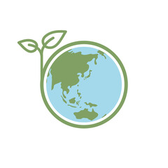 Planet earth icon with leaf protecting it. Save the world, eco-friendly symbol. Protect the environment.