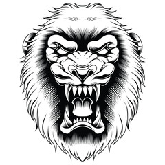 Lion head tattoo style in black and white