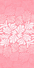Pink white abstract background with tropical palm leaves in Matisse style. Vector seamless pattern with Scandinavian cut out elements.