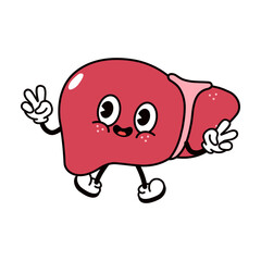 Cute funny jumping Liver character. Vector hand drawn traditional cartoon vintage, retro, kawaii character illustration icon. Isolated on white background. Liver jump character concept