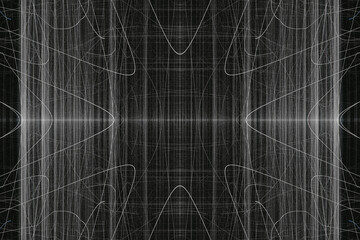 Gray pattern of crooked threads on a black background. Abstract fractal 3D rendering