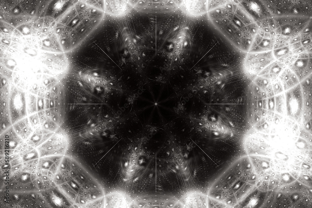 Poster white pattern of curved shapes on a black background. abstract fractal 3d rendering