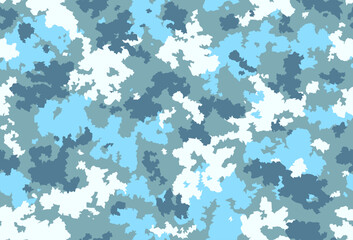 Seamless classic camouflage pattern. Camo fishing hunting vector background. Masking light and dark green blue gray color military texture wallpaper. Army design for fabric paper vinyl print.