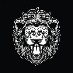 Lion head mascot Black and White illustration