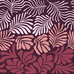 Brown beige abstract background with tropical palm leaves in Matisse style. Vector seamless pattern with Scandinavian cut out elements.