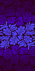 Purple blue gradient abstract background with tropical palm leaves in Matisse style. Vector seamless pattern with Scandinavian cut out elements.