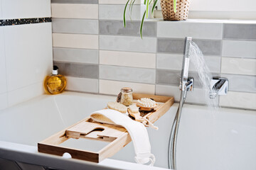 Body cleanse, how to detox body and skin. Spa wellness beauty treatments at home. Spa wooden tools...