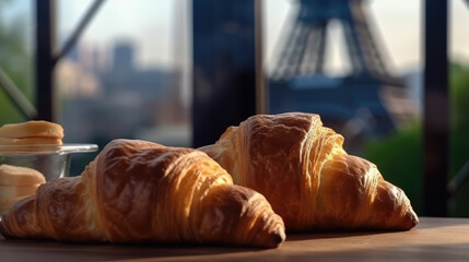 French croissants with The Eiffel Tower in the background