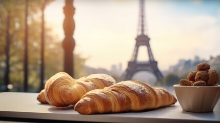 French croissants with The Eiffel Tower in the background