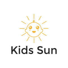 Creative Modern morning Sun with baby face logo design template
