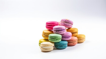 Sweet colorful macarons isolated on white background. Tasty colourful macaroons.