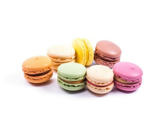 Sweet colorful macarons isolated on white background. Tasty colourful macaroons.