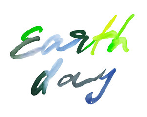 Earth day inscription, watercolor painting style. Png with Transparent background.