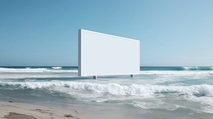 White empty billboard on the beach. Generative AI