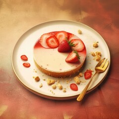 Cheesecake with berry sauce on white plate