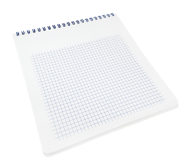 Spiral notebook with squared paper sheets isolated on transparent background