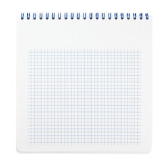 Spiral notebook with squared paper sheets isolated on transparent background