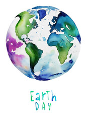 Earth day poster, watercolor style planet Earth. Generative ai. Saving the planet, nature and ecology poster. Illustration for social, banner or card.