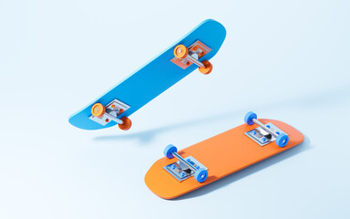 Skateboarding in the blue background, 3d rendering.