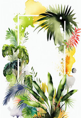 Fototapeta na wymiar Vertical Floral Frame, Watercolor Flowers, Illustration, Generative AI