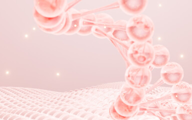 Skin care and DNA in the pink background,biology and cosmetic medicine concept, 3d rendering.
