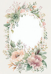 Fototapeta na wymiar Vertical Floral Frame, Watercolor Flowers, Illustration, Generative AI