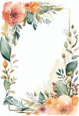 Vertical Floral Frame, Watercolor Flowers, Illustration, Generative AI