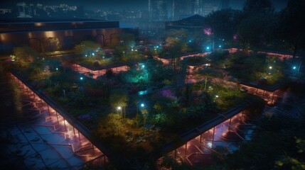 Neon Nights & Futuristic Flair: AI-Powered City Park with ChatGPT Neural Networks & Nighttime Glow Enhancements for Optimal Plant Growth, Generative AI