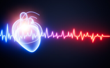 Human heart beat rate line and cardiogram pulse heartbeat, 3d rendering.