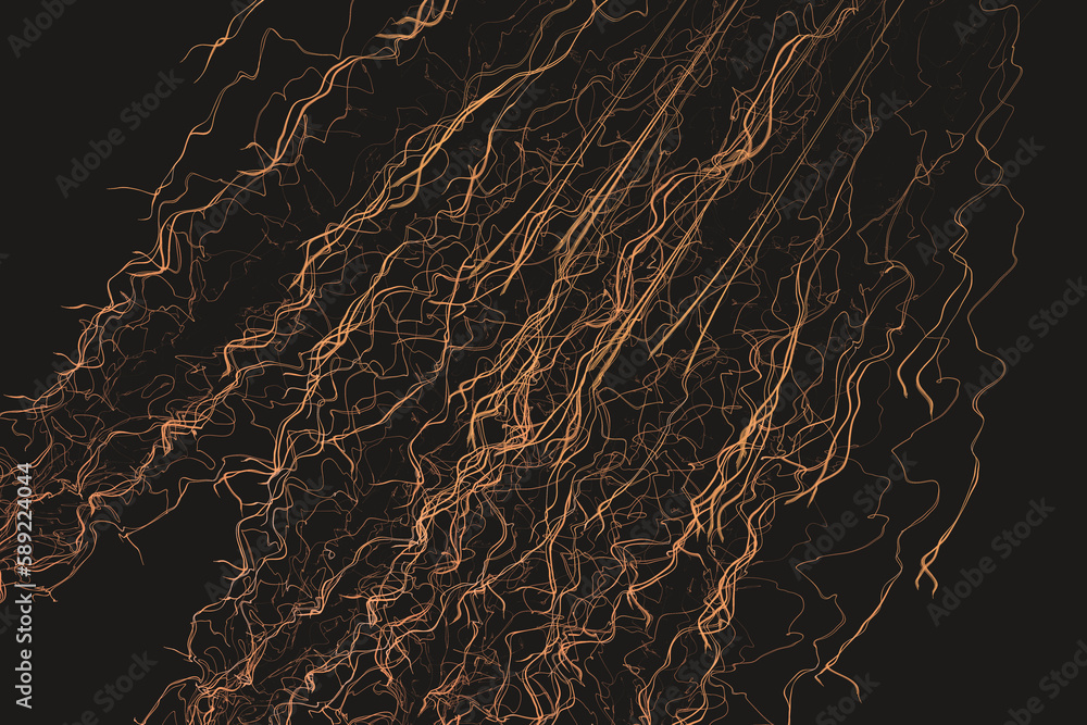 Poster orange pattern of crooked threads on a black background. abstract fractal 3d rendering