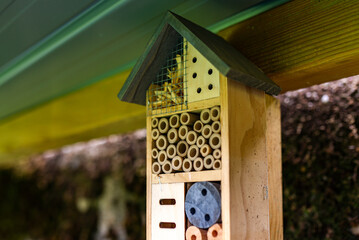 A manmade insect hotel as a shelter for insects in the garden