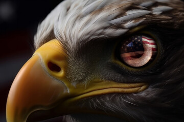 Reflection of the US stars and stripes flag in an eagle eye. Generative ai