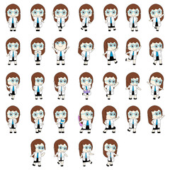 set of 32 action female doctor vector cartoon character 
