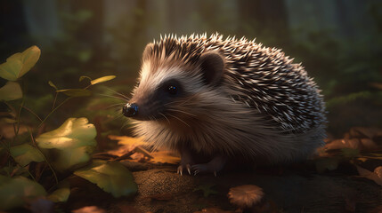 Enchanted Forest. Hedgehog's Peaceful Haven, created with Generative Al technology