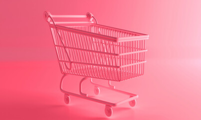 3d rendering with pink shopping cart on pink background.