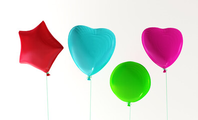 3d Realistic Colorful Bunch Birthday Balloons Isolated On White Background With Space For Message Flying For Party And Celebration. 3d rendering.