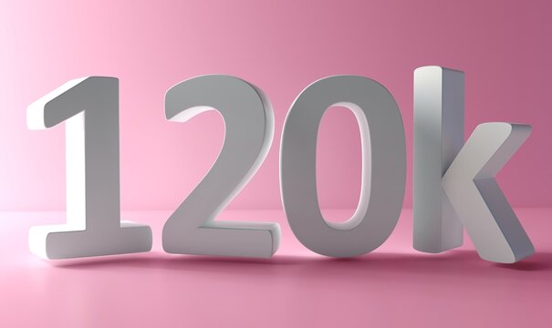 120K Followers. Achievement in 120K followers.120 000 followers background. Congratulating networking thanks, net friends abstract image, customers. 3d rendering. Isolated like and thumbs. Web banner.