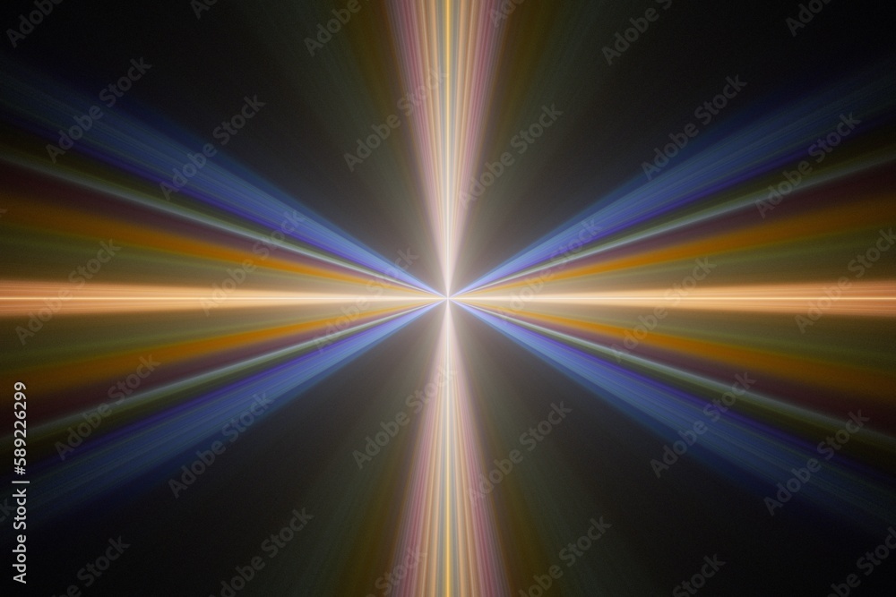 Poster orange blue pattern of rays from the center on a black background. abstract fractal 3d rendering