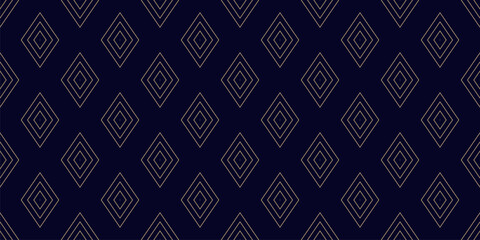 Vector golden minimalist geometric texture. Simple seamless pattern with outline diamonds, rhombuses, thin lines. Abstract black and gold graphic ornament.  Luxury minimal background. Repeat design
