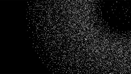 Silver glitter confetti on a black background. Shiny particles are scattered, sand. Decorative element. Luxury background for your design, postcards, invitations, vector