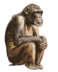 Chimpanzee Illustration With Transparent Background. Generative Ai.