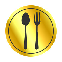 fork and knife. on a golden background. Set of fork and knife on a plate. Cutlery fork spoon and plate. vector sketch isolated	